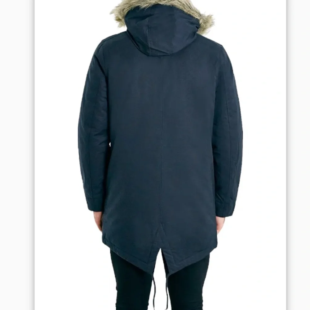 Topman Navy Blue Heavyweight Fishtail Parka Coat Men’s Small Zip Up Hood